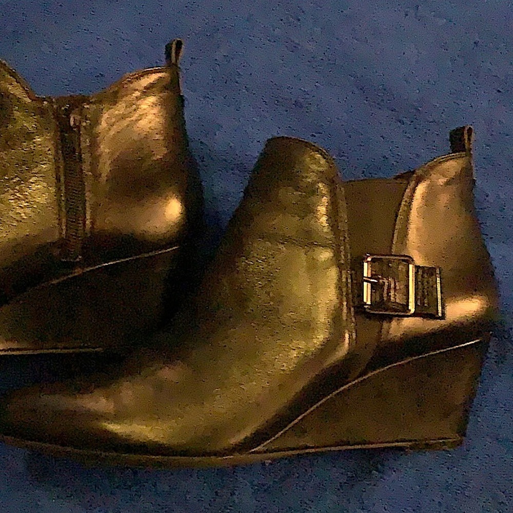 Anne Klein Leather Wedge Heel Booties Sz 10M